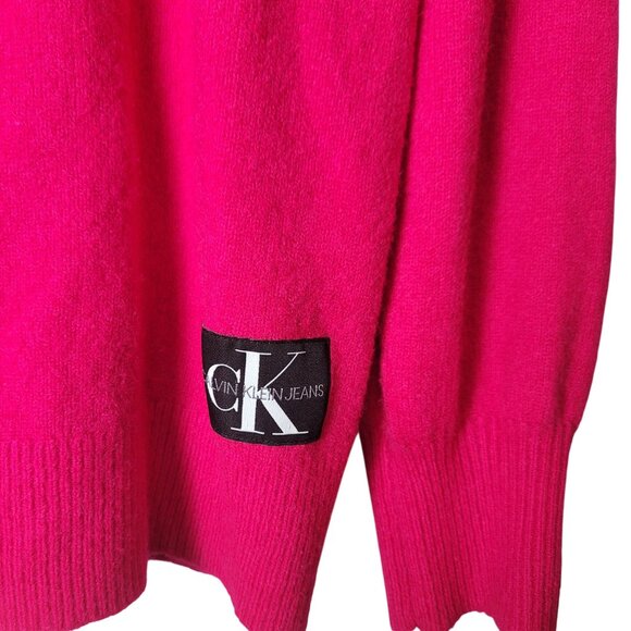 Calvin Klein Jeans Womens Hot Pink Knit Sweater XS Long Sleeve Pullover Nylon Bl - Picture 8 of 12